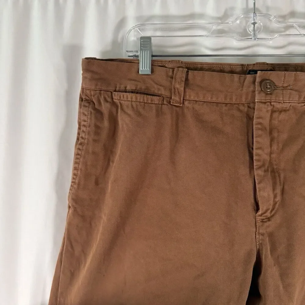 J. Crew Sun Faded Pants Men's 36x32 Brown Flat Front Chino Slash Pockets